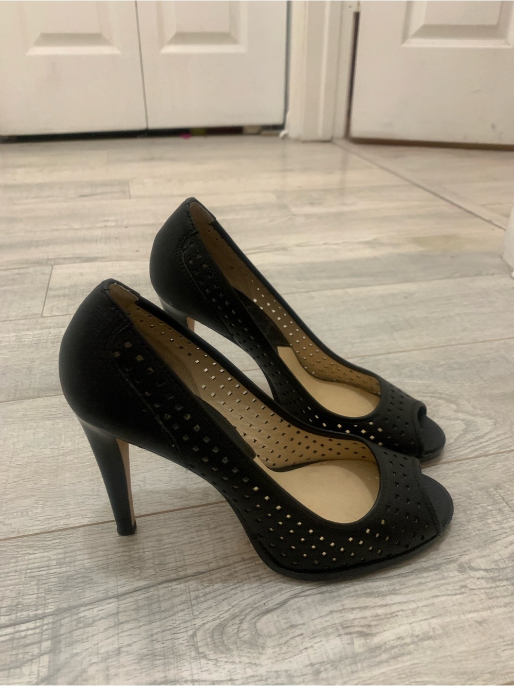 SHEIN Black Perforated Peep-Toe Espadrille Heels
